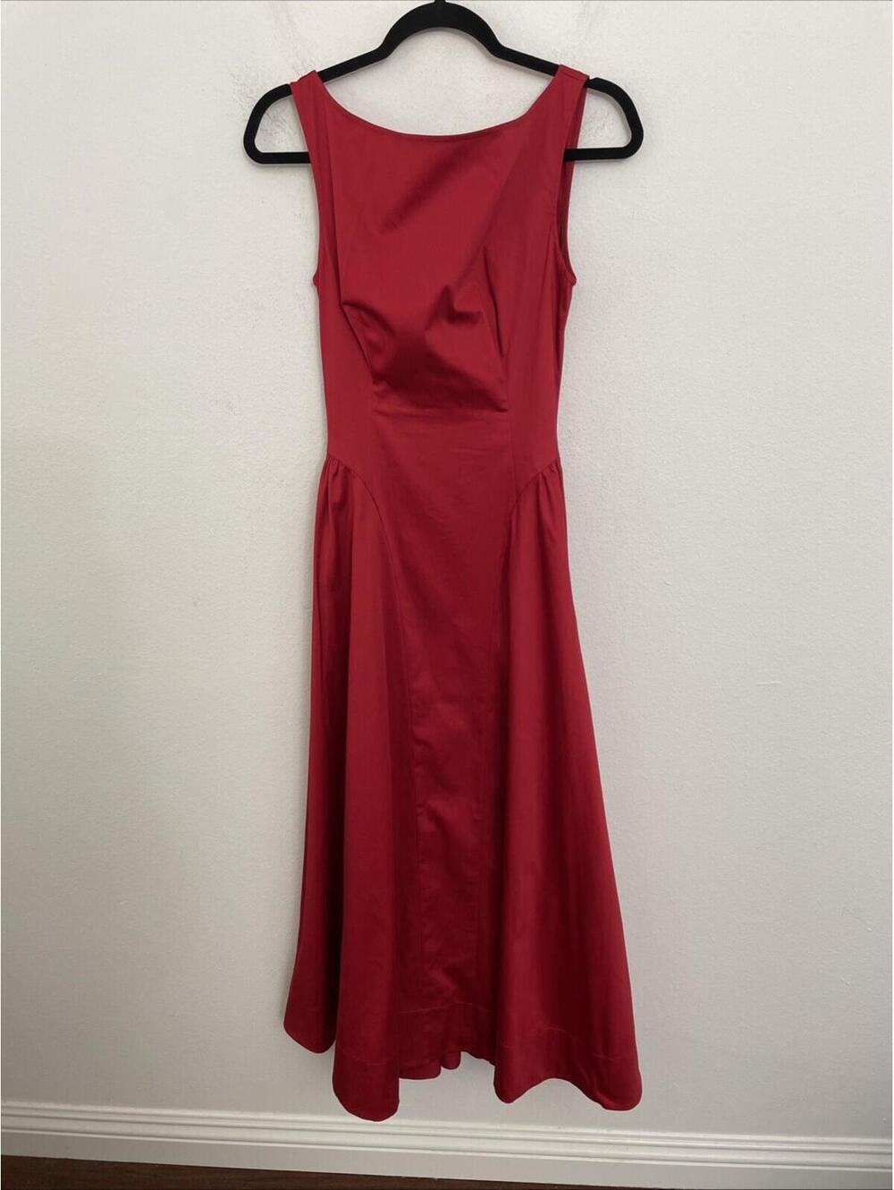 NWT Helsa Stretch Organic Cotton Sateen Midi Dress in Red  SIZE S $298msrp - Picture 7 of 13